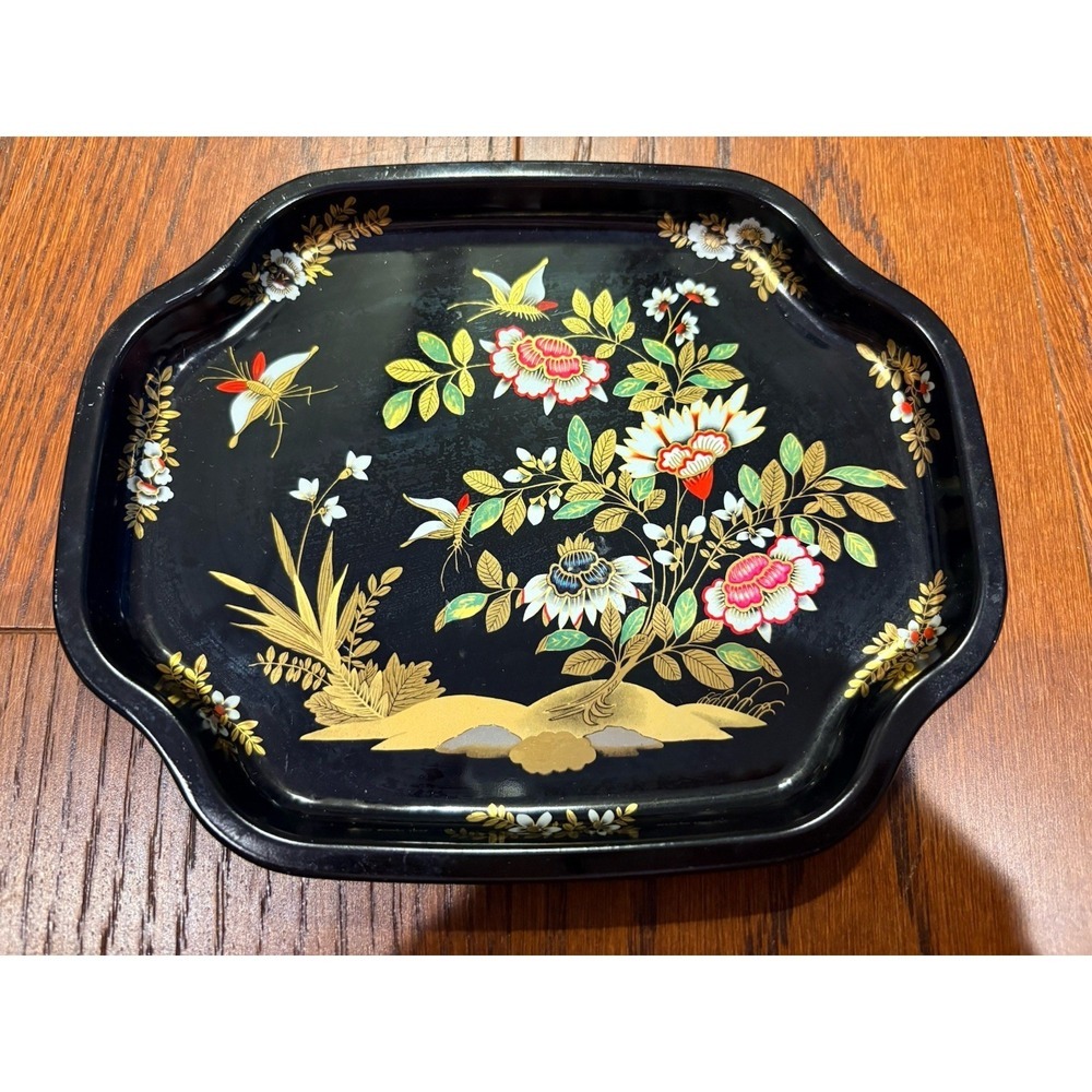 Vintage Elite Snack Drink Tray Made in England Metal Retro Flowers 7 1/2"x6 1/8"